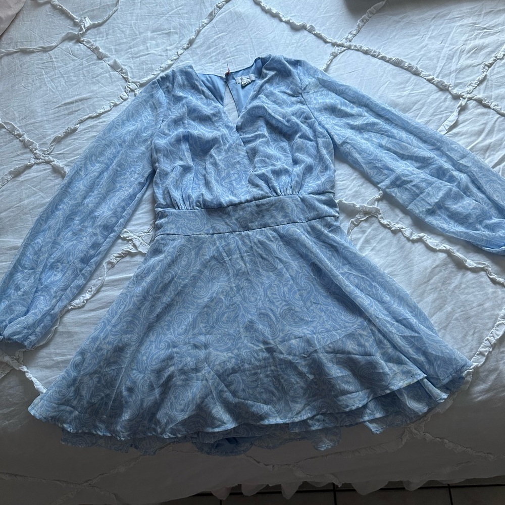 Blue Paisley Long Sleeve Dress